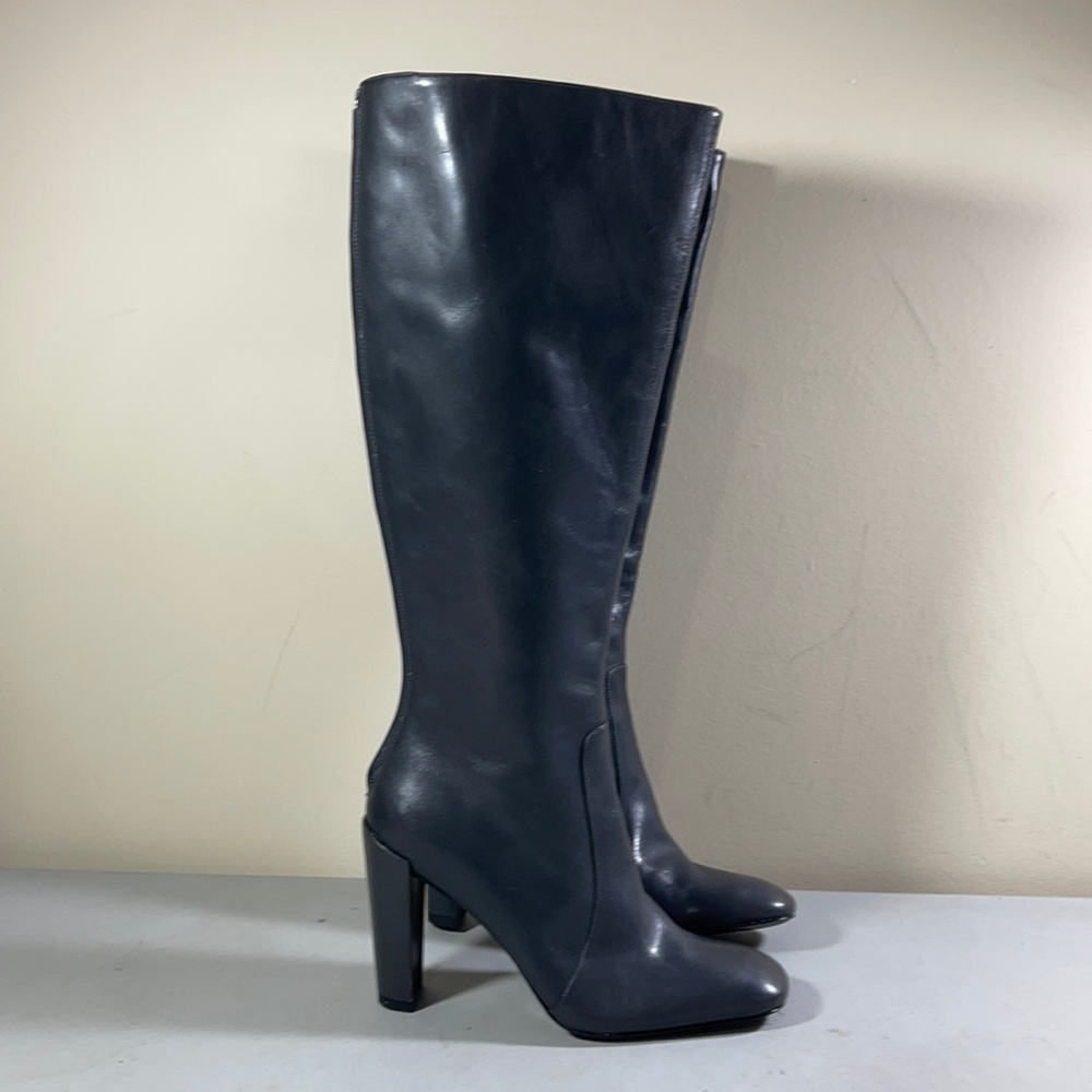 Kenneth Cole Gray Leather Back Zip Heeled Knee High Skyscraper Boots Size 6M